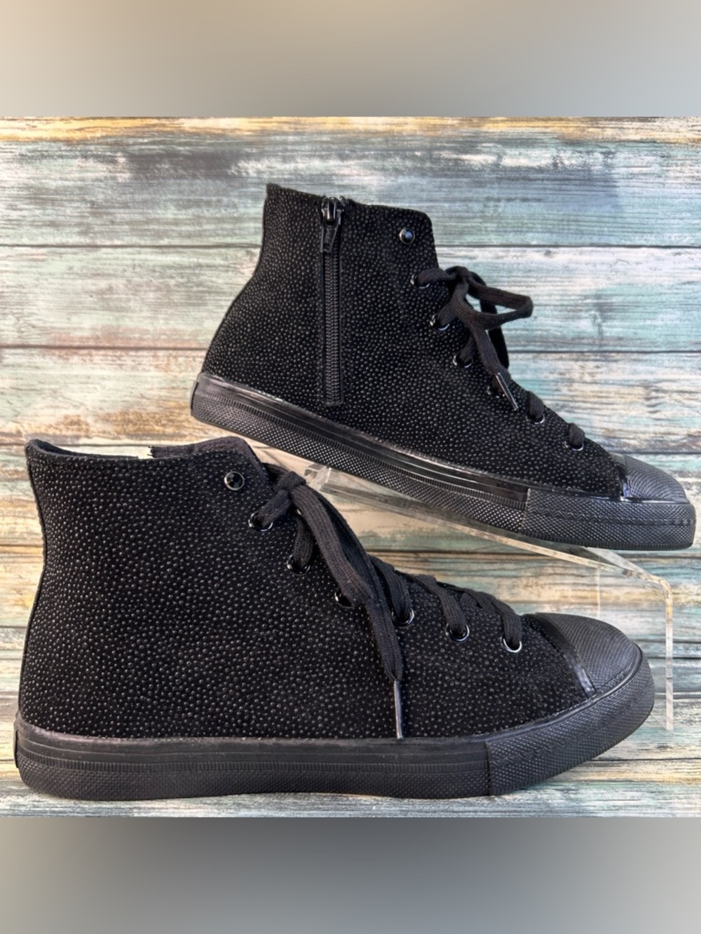 Skechers Street LA High Top Sneakers Womens 8 Black Textured Leather Tennis Shoe - Picture 3 of 14